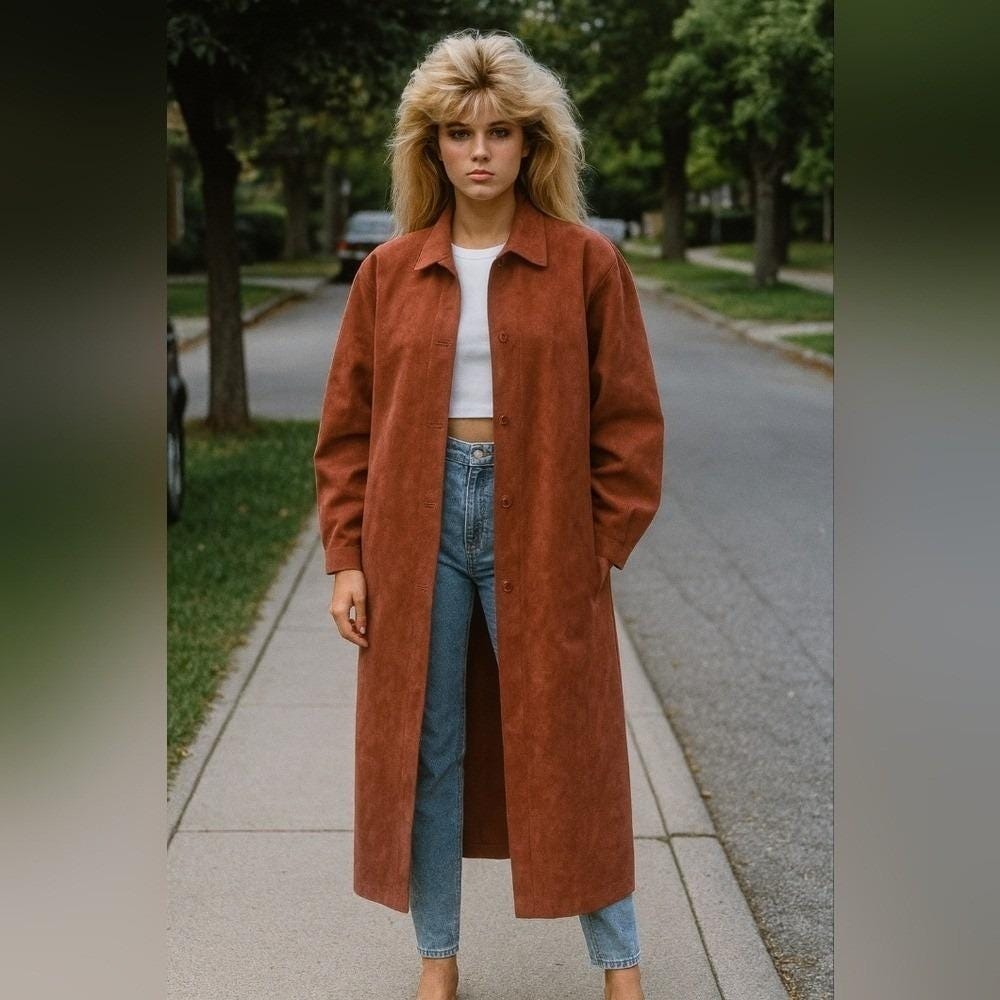 Halston 70s Rust Ultrasuede Longline Duster Coat Button Front Collared XL